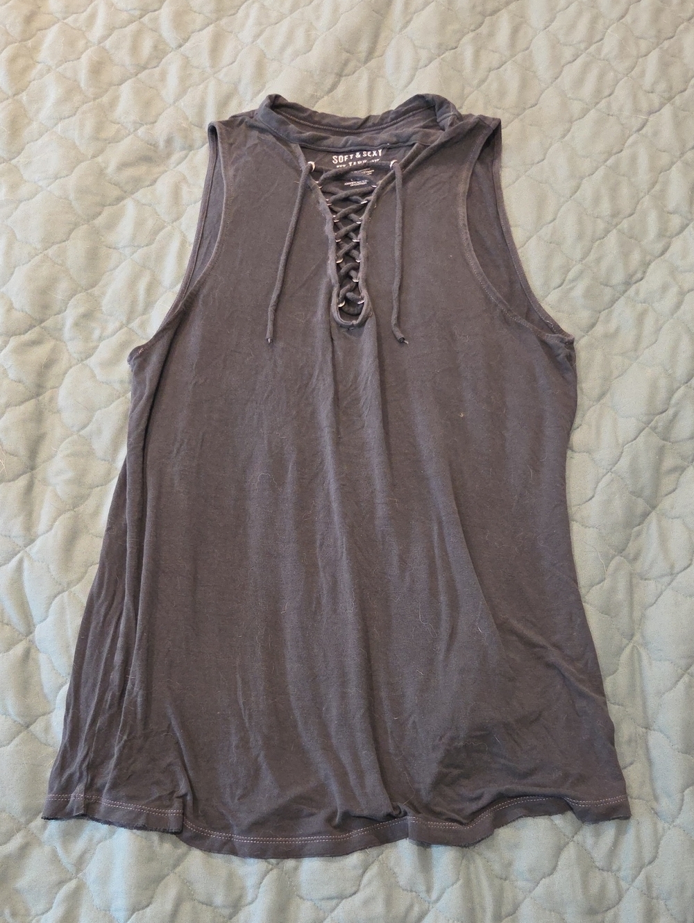 AEO, L || Soft & Sexy Lace-Up Tank Top || Charcoal